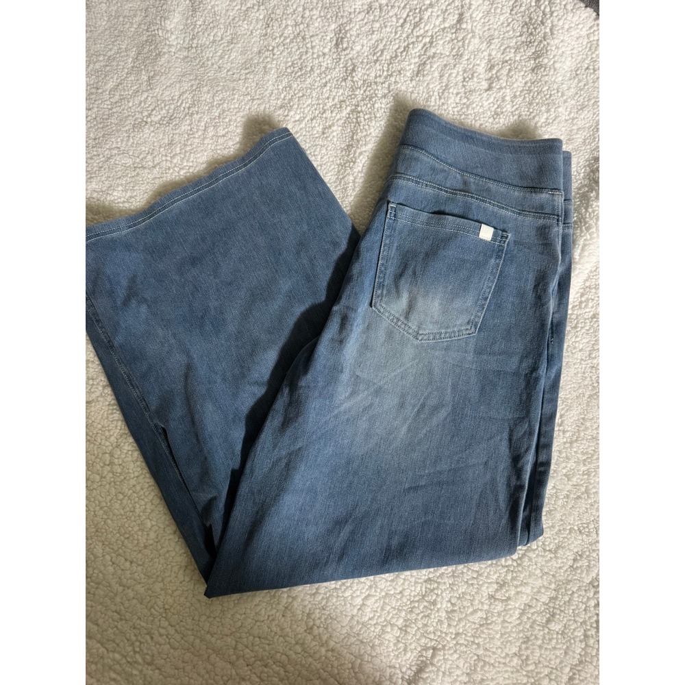 Halara Wide Leg Pants Womens Large Petite Blue Excellent Pull On Stretch Denim